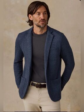 NWT Faherty Inlet Knit Blazer - Deep Navy Melange